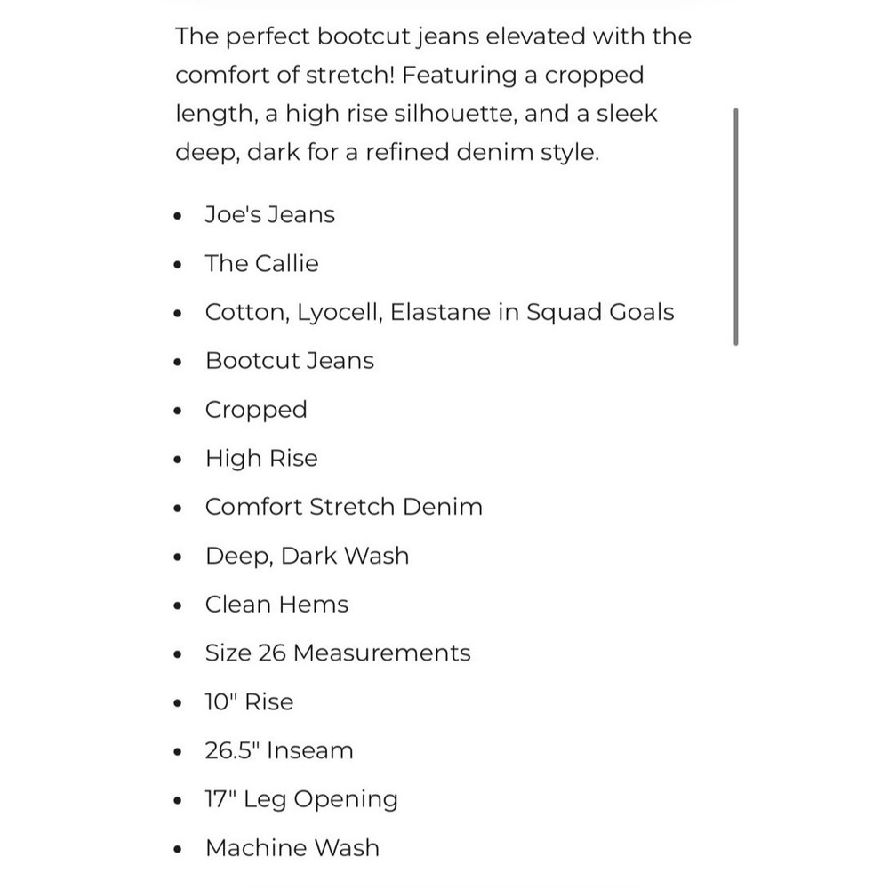 Joe's Jeans The Callie High Rise Cropped Boot Jeans Squad Goals 31 Dark Preppy - Picture 4 of 12